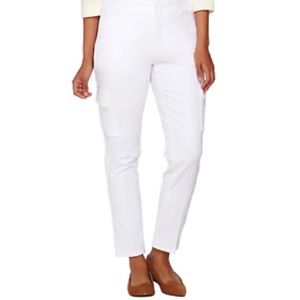 Isaac Mizrahi Live White Stretch Cargo Ankle Pants